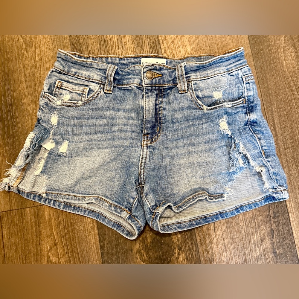 Light Blue Distressed Denim Jean Shorts - Women's